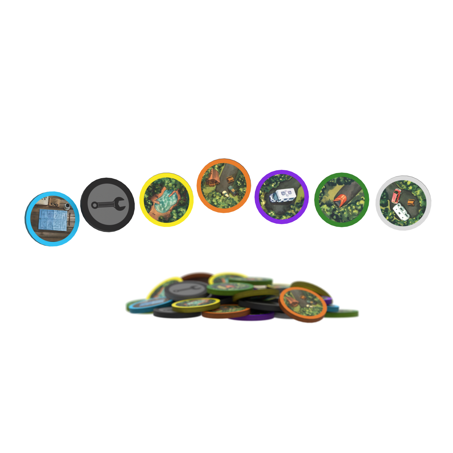 Camping Season: Deluxe Wooden Token Pack (included in the Deluxe Edition)